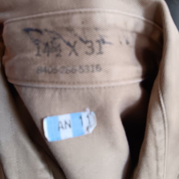Vintage Mens Army Shirt Small 1950's Shade 1 Twill Khaki 1955 Uniform Patched - Picture 6 of 6